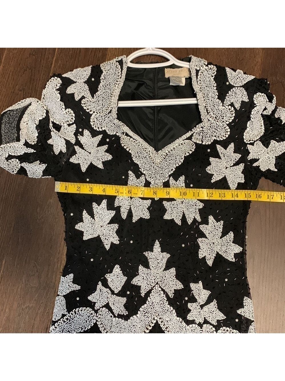 Mezza Luna Vintage Silk Beaded Black White Party Cocktail Evening Dress Size 8 - Picture 8 of 15